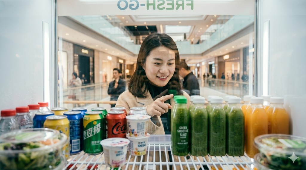 用户在触摸屏上点选商品，展示零售柜人机交互界面